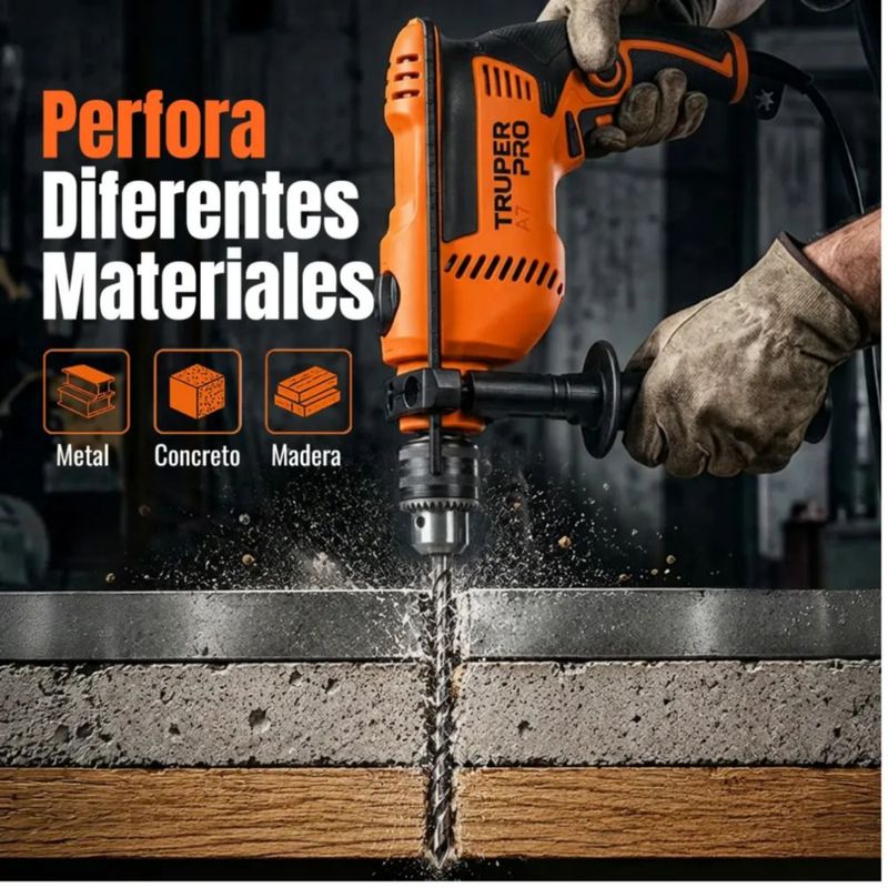 Taladro rotomartillo atornillador eléctrico de 1/2" 650W, caja de cartón, 127V, 60Hz NARANJA/NEGRO