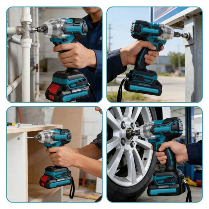 Llave de Impacto Inalámbrica Pistola Llave Eléctrica Taladros Sin Escobillas 21V 1/2 520Nm Batería 6000mAh Azul