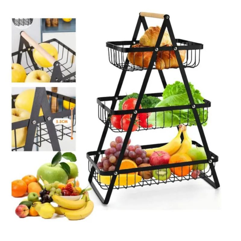 Frutero Organizador De Cocina Rack 3 Niveles Negro