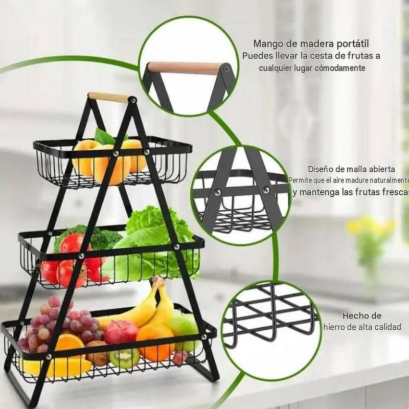Frutero Organizador De Cocina Rack 3 Niveles Negro