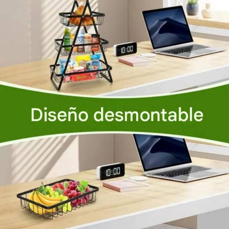 Frutero Organizador De Cocina Rack 3 Niveles Negro