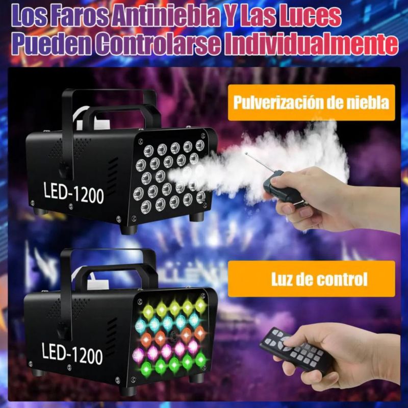 Máquina de Humo de 1200W con 24 Luces LED Negro