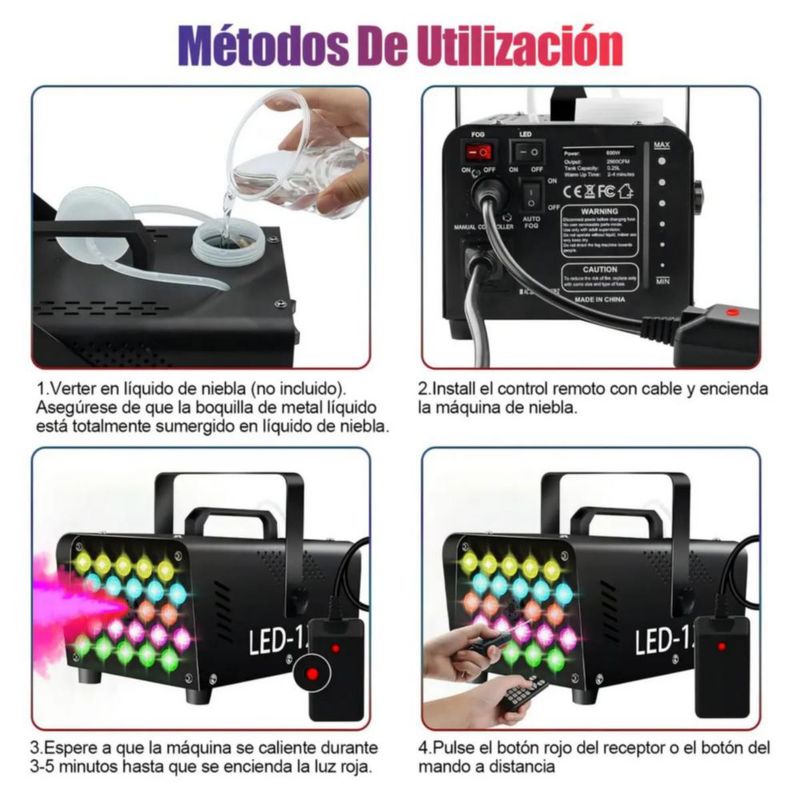 Máquina de Humo de 1200W con 24 Luces LED Negro