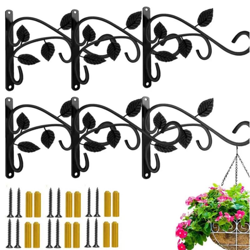 Soportes Gancho Para Macetas 6 Pzs Negro