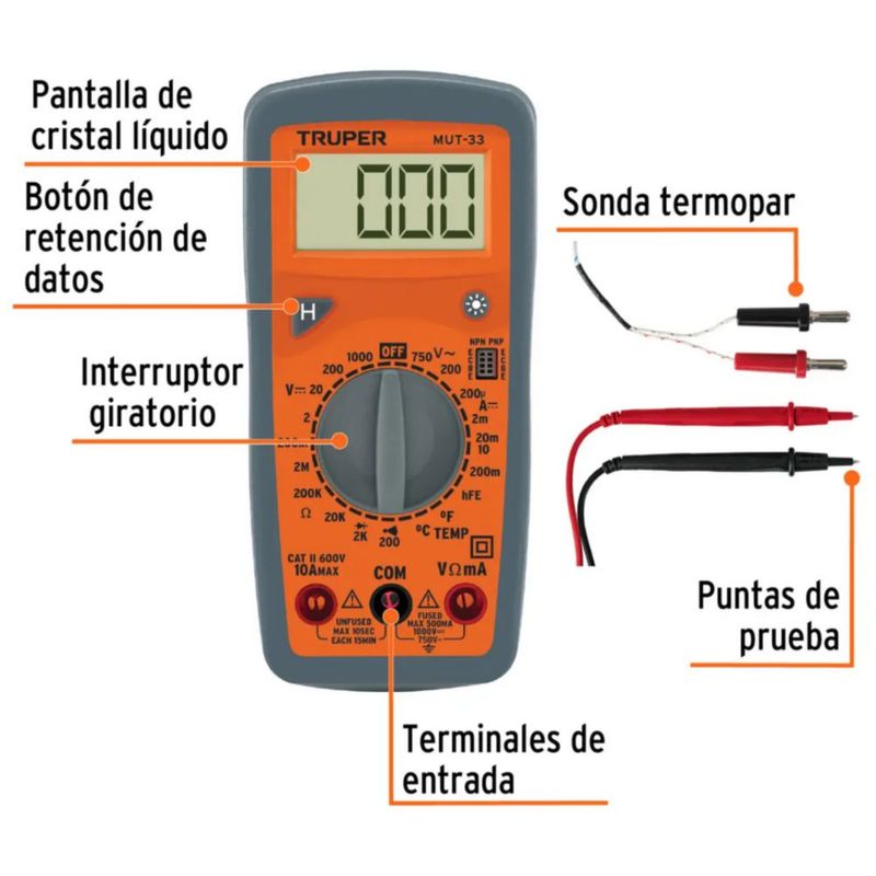 Tester Multímetro Digital 10 A Profesional naranja