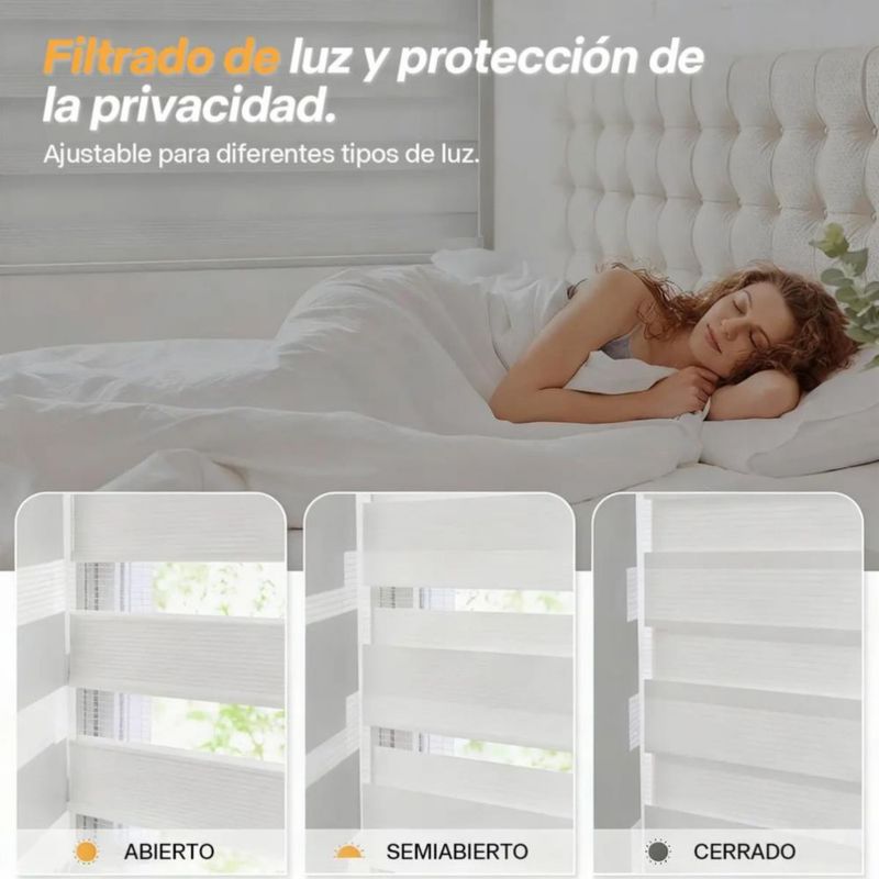 Persiana Enrollable Zebra de Doble Capa, Opaca y Moderna para Sala o Dormitorio Blanco