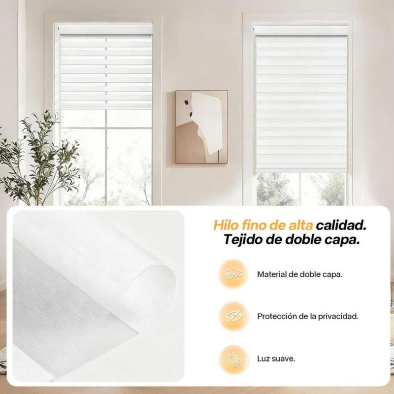 Persiana Enrollable Zebra de Doble Capa, Opaca y Moderna para Sala o Dormitorio Blanco