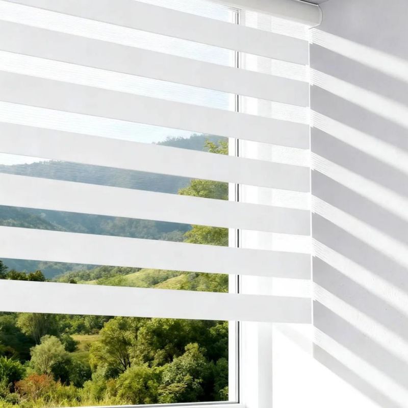 Persiana Enrollable Zebra de Doble Capa, Opaca y Moderna para Sala o Dormitorio Blanco