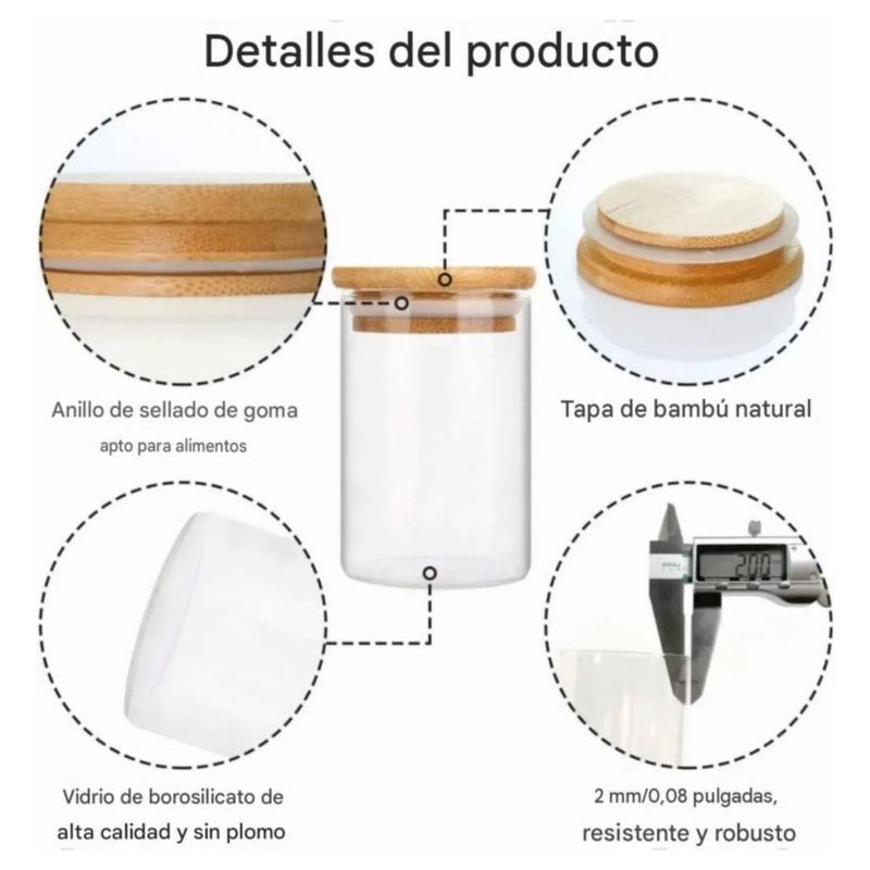 Frascos Organizadores De Cocina Tapa Bambú 12 Piezas  Transparente