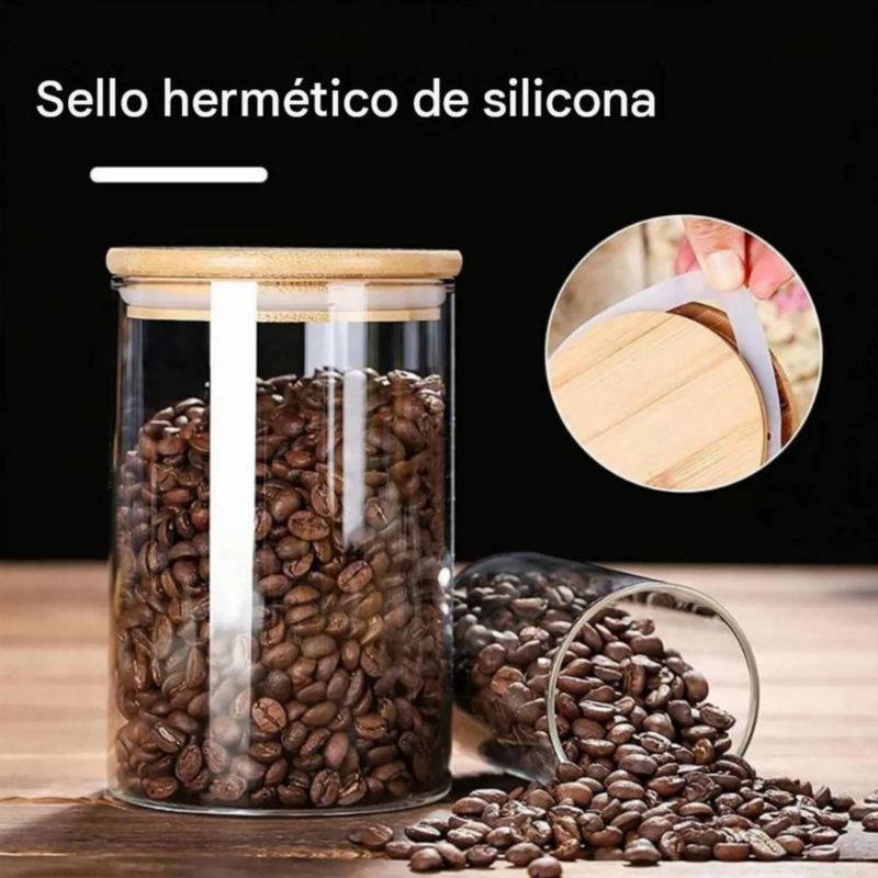 Frascos Organizadores De Cocina Tapa Bambú 12 Piezas  Transparente