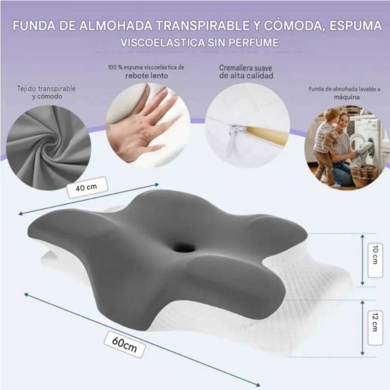 Almohada Ergonómica Memory Foam Ortopédica Cervical Confort Gris
