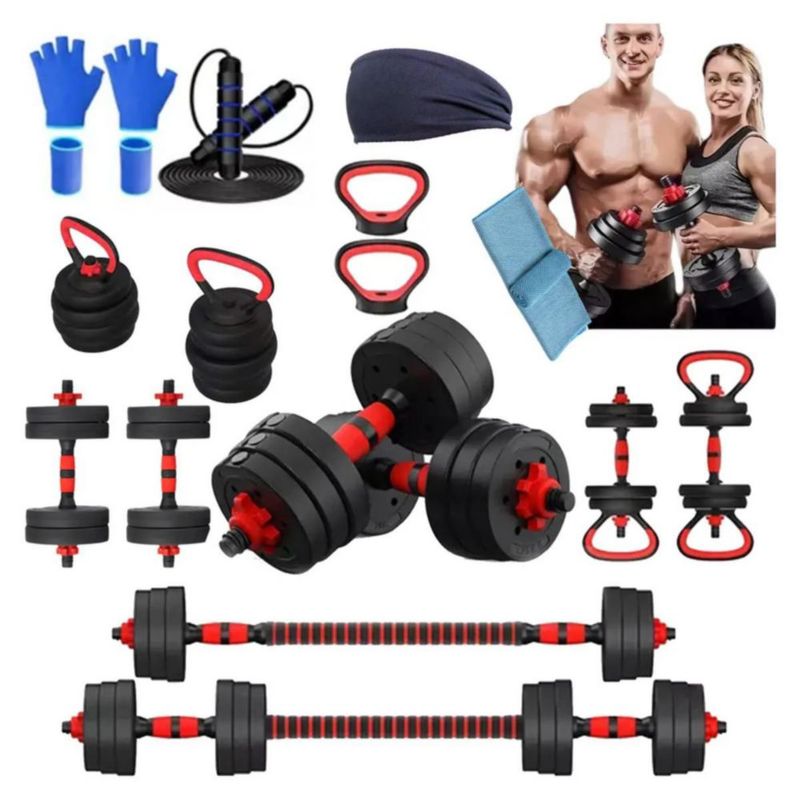 Kit Mancuernas Pesas Barra Recta Ejercicio Ajustables 10kg Negro