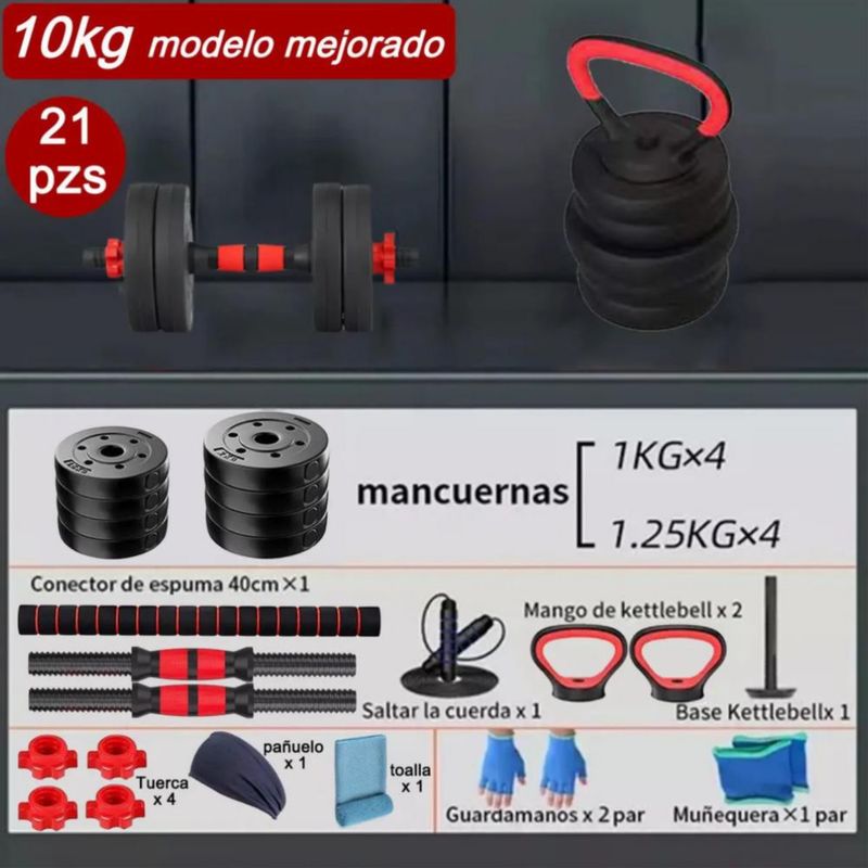 Kit Mancuernas Pesas Barra Recta Ejercicio Ajustables 10kg Negro