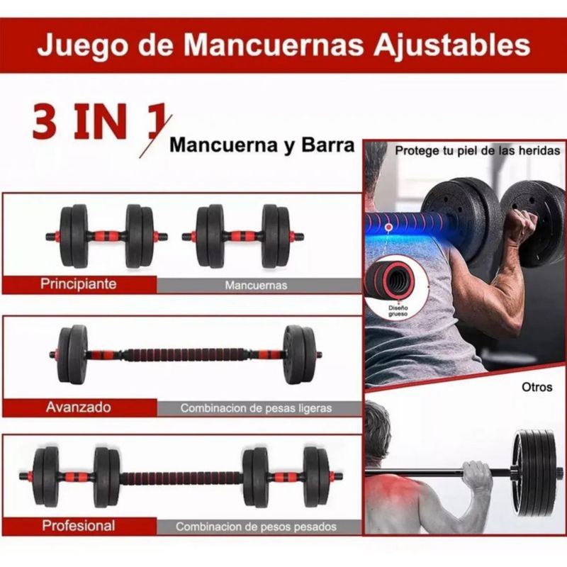 Kit Mancuernas Pesas Barra Recta Ejercicio Ajustables 10kg Negro