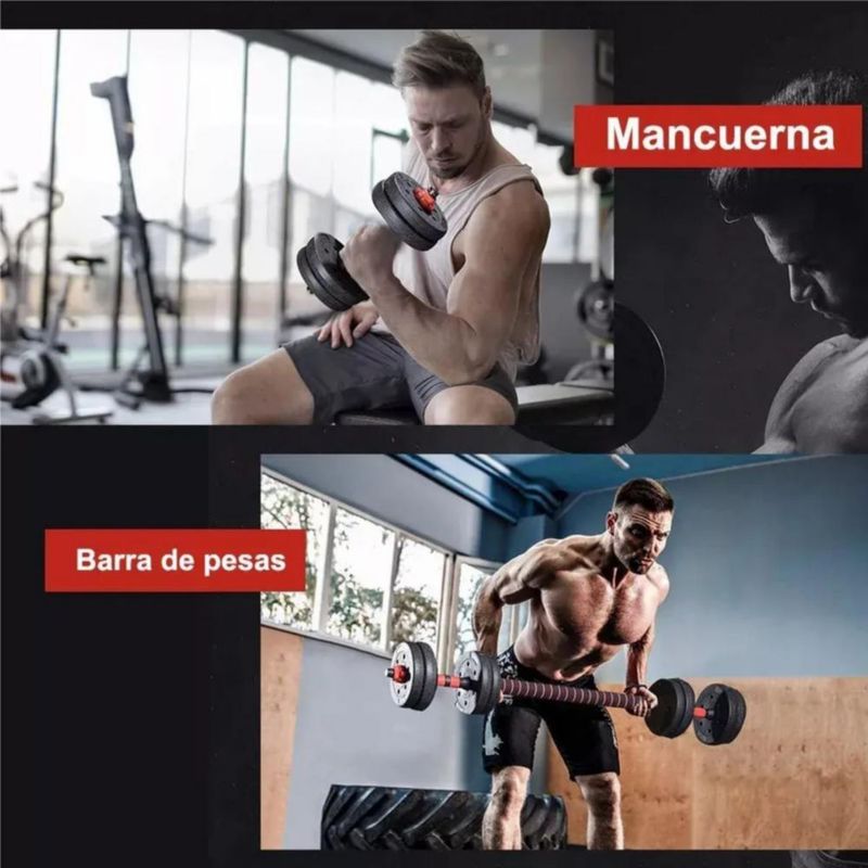 Kit Mancuernas Pesas Barra Recta Ejercicio Ajustables 10kg Negro