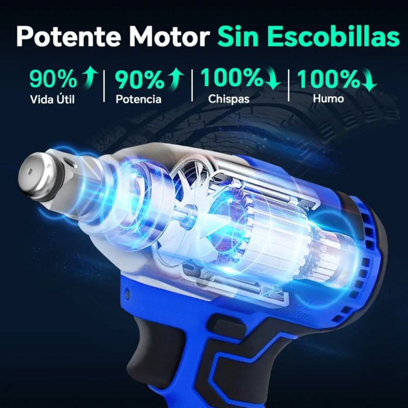 Llave De Impacto 1/2 Inalámbrica Eléctrica Con Batería 420n. Azul
