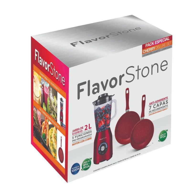 Combo Licuadora y 2 Sartenes Quartz Cherry Flavorstone