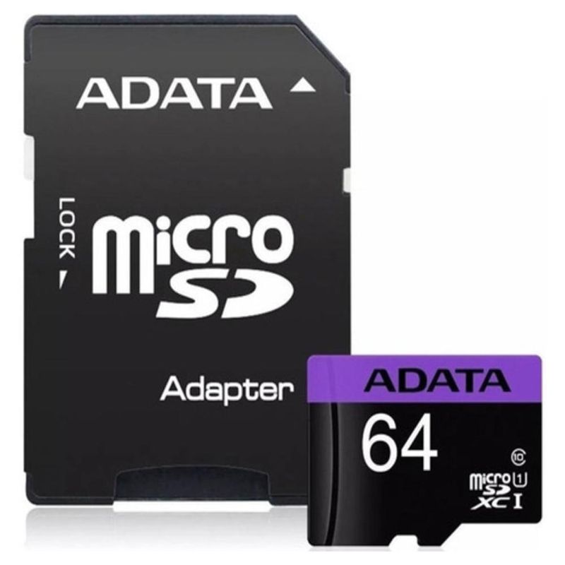 Memoria Micro SD 64 Gb Adata Class10 Con Adaptador SD Negro