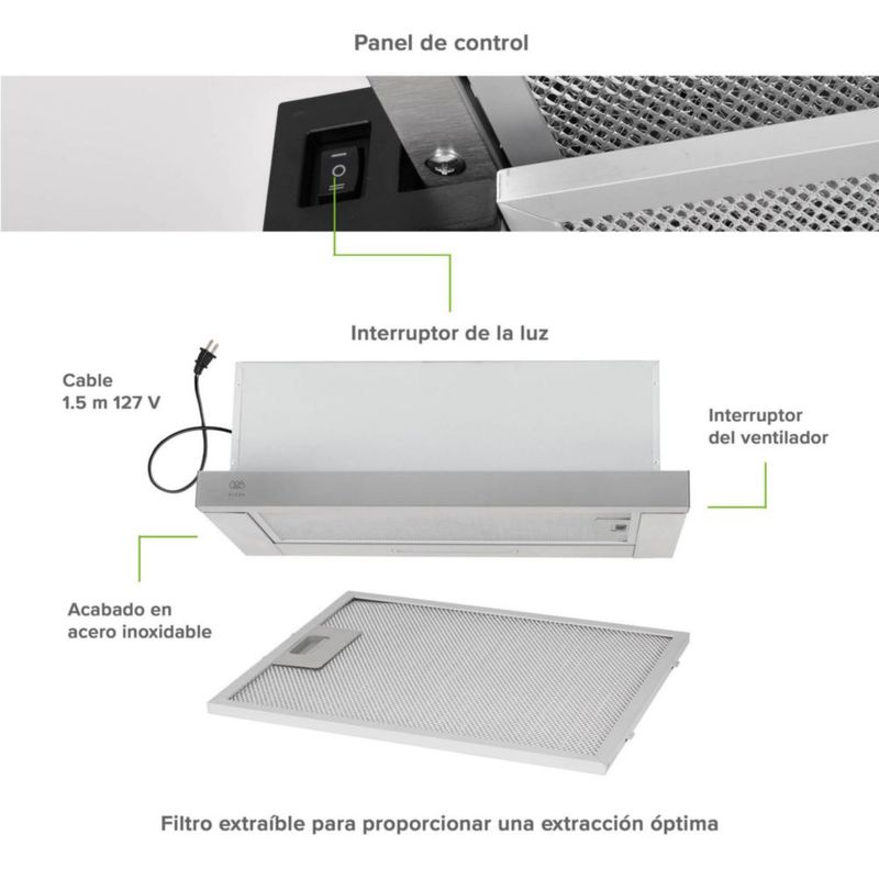 Campana Extractora de Pared 90 cm Deslizable Acero Inox AVERA CED90