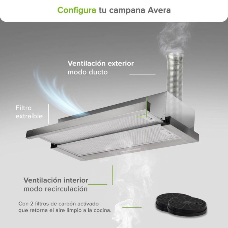 Campana Extractora de Pared 90 cm Deslizable Acero Inox AVERA CED90
