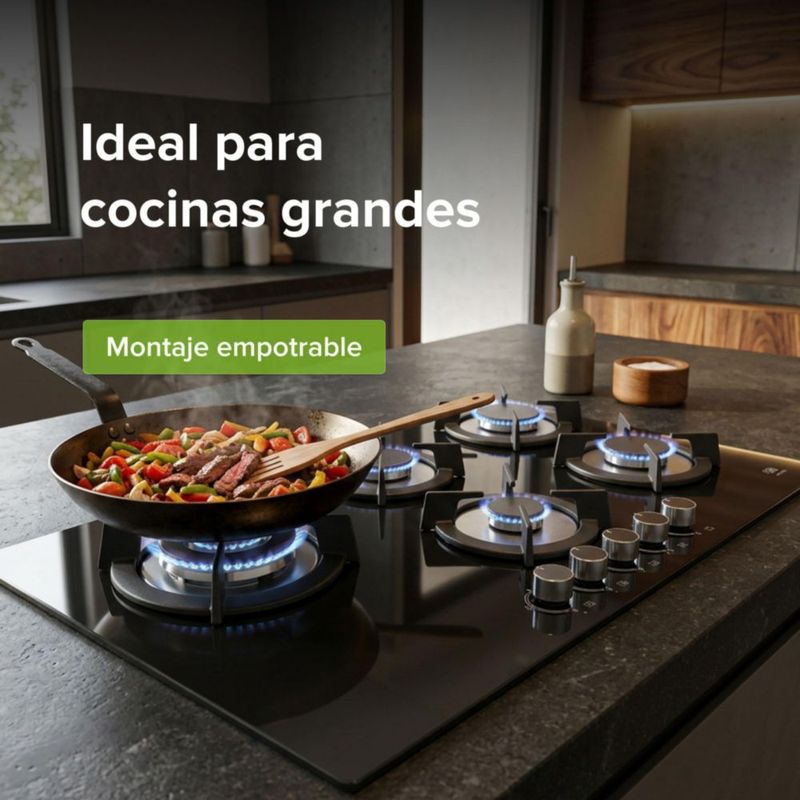 Parrilla de gas 5 quemadores de vidrio templado 90 cm AVERA VT5B