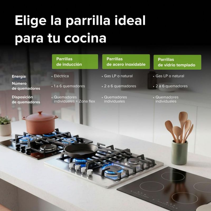 Parrilla de gas 5 quemadores de vidrio templado 90 cm AVERA VT5B