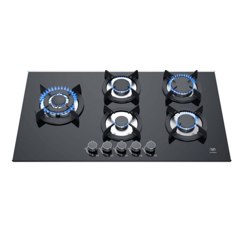 Parrilla de gas 5 quemadores de vidrio templado 90 cm AVERA VT5B