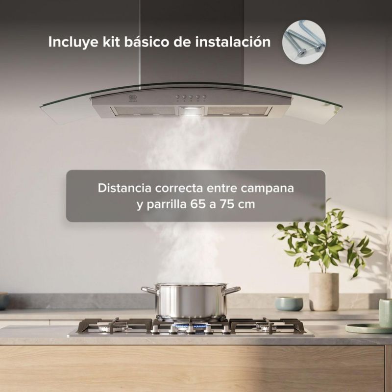 Campana de Isla curva 90 cm 780 m3/h extracción AVERA CEVD90B