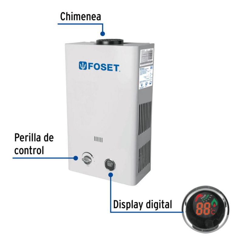 Calentador instantáneo Foset 6L 1 servicio gas natural 47352 blanco