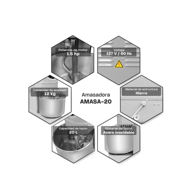 Amasadora Industrial RHINO AMASA-20 20 L 1100 W 127 V