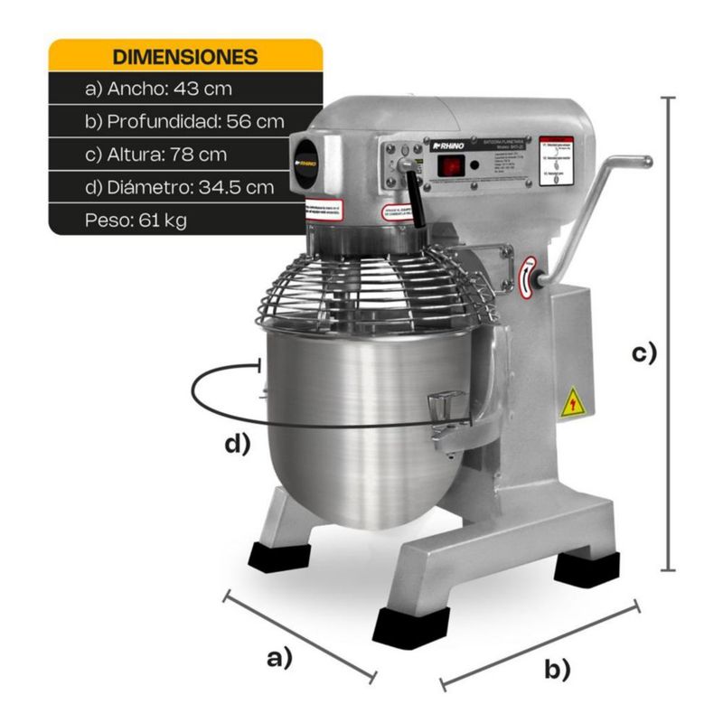 Batidora Industrial de Pedestal RHINO BATI-20 20 L 750 W 110 V