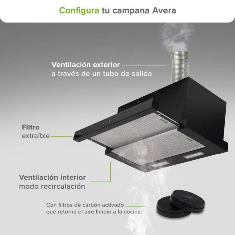 Campana Extractora de Pared 60 cm Deslizable Acero Inox AVERA CED60T