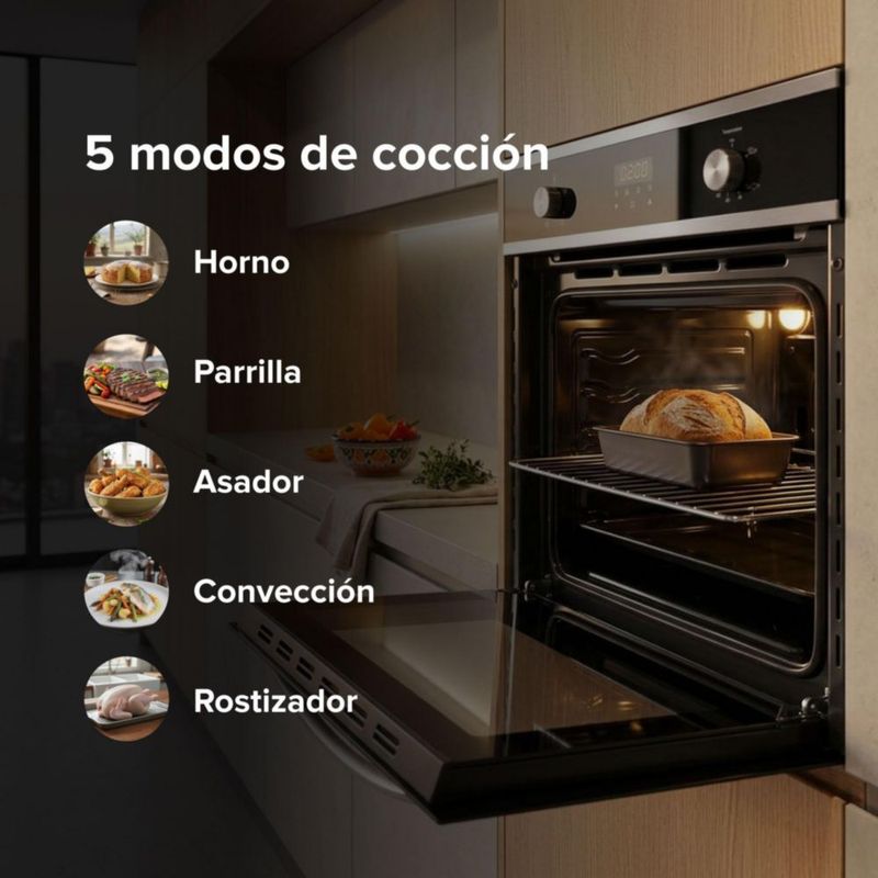 Horno empotrable de gas LP, 58 Litros, 5 modos de cocción AVERA HE01LP