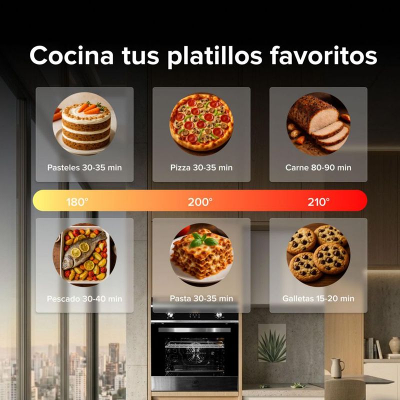 Horno empotrable de gas LP, 58 Litros, 5 modos de cocción AVERA HE01LP