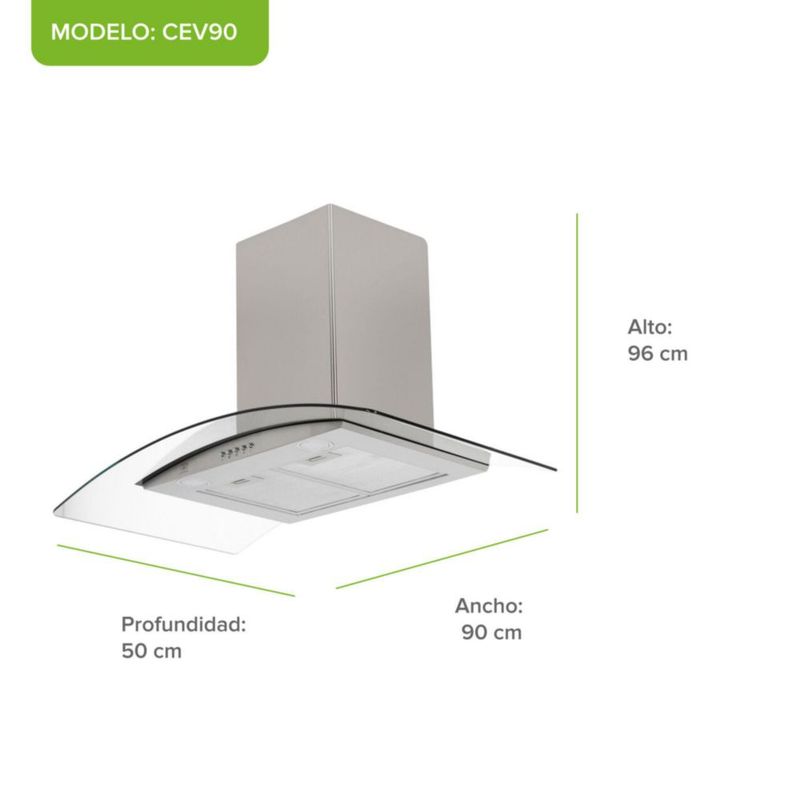 Campana extractora de pared vidrio curvo 90 cm AVERA CEV90
