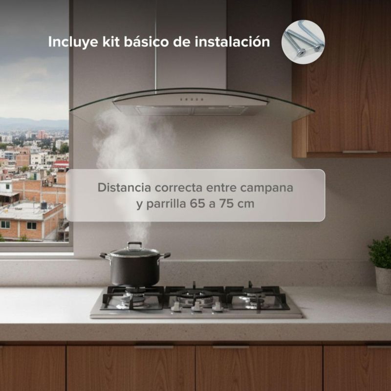 Campana extractora de pared vidrio curvo 90 cm AVERA CEV90