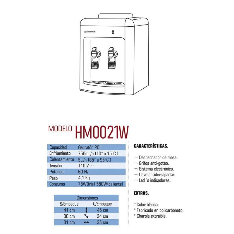 Dispensador de agua hypermark freshwater hm0021w 2 llaves