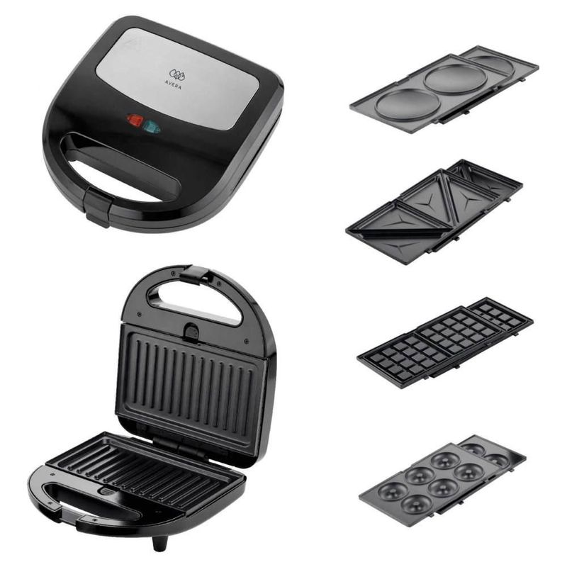Sandwichera 5 en 1 waffles, hot cakes, sandwiches, donas y paninis Avera SW01