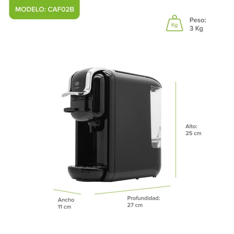 Cafetera multicápsulas y café molido 19 bares 600 ml AVERA CAF02B