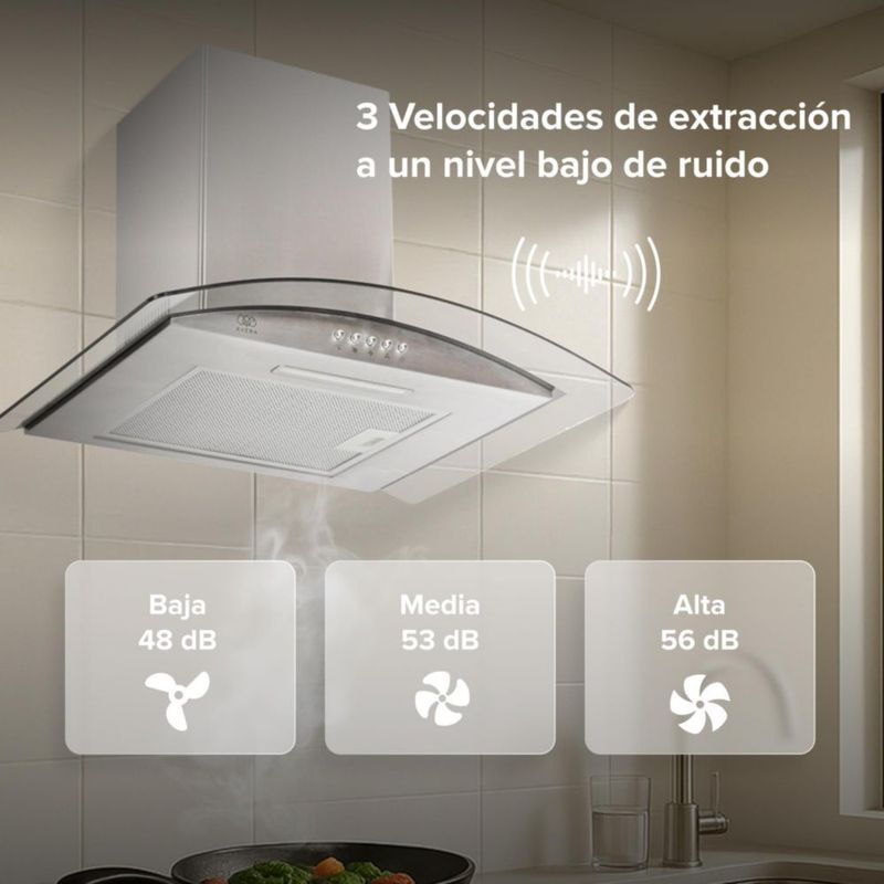 Campana Extractora 60cm Acero Inoxidable y Vidrio curvo Avera CEV60