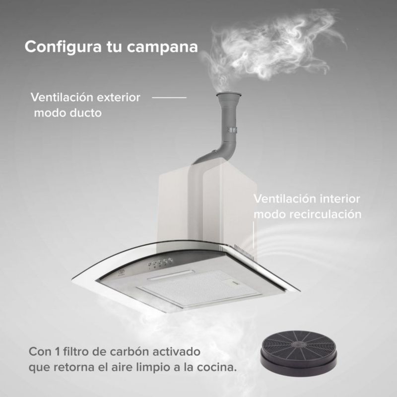 Campana Extractora 60cm Acero Inoxidable y Vidrio curvo Avera CEV60