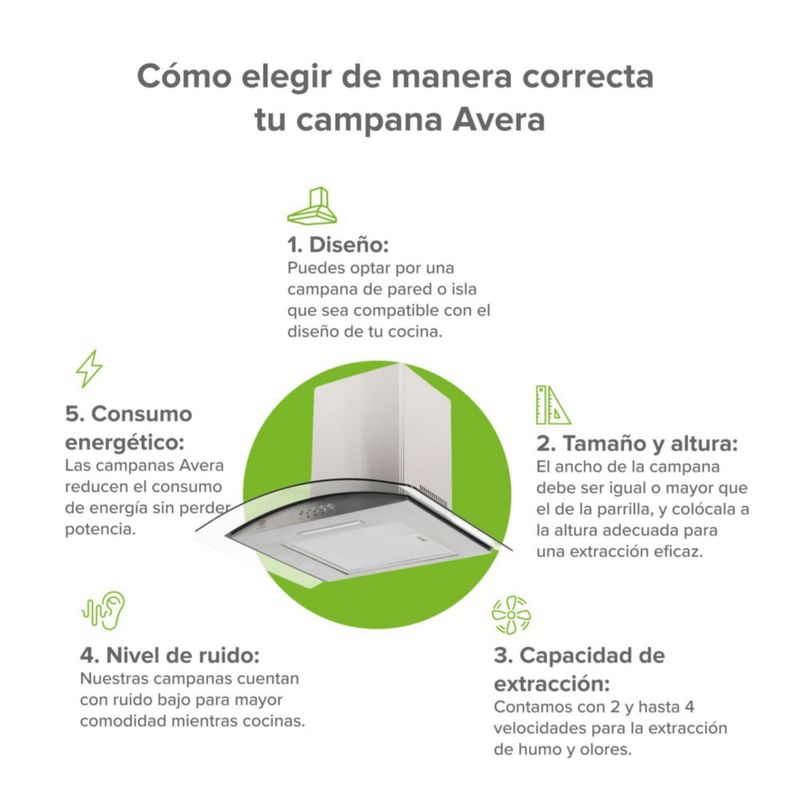 Campana Extractora 60cm Acero Inoxidable y Vidrio curvo Avera CEV60