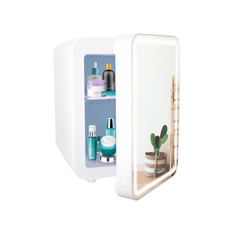 RCA Mini Refrigerador RC-4E con Espejo y Luz LED, 4L Capacidad, Enfriamiento y Calentamiento, Conexión Casa/Auto, Ideal Cosméticos, Bebidas y Skincare