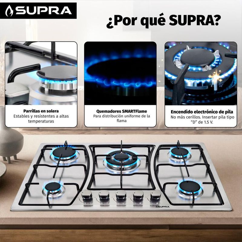 Parrilla empotrable SUPRA ZEGNA de 76 cm en acero inoxidable