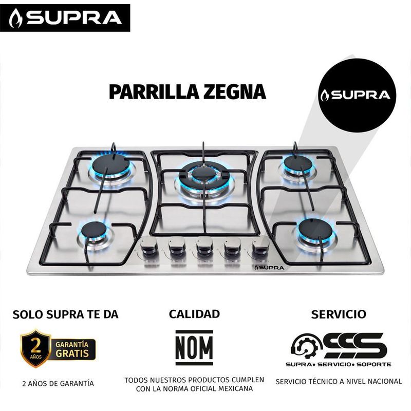 Parrilla empotrable SUPRA ZEGNA de 76 cm en acero inoxidable
