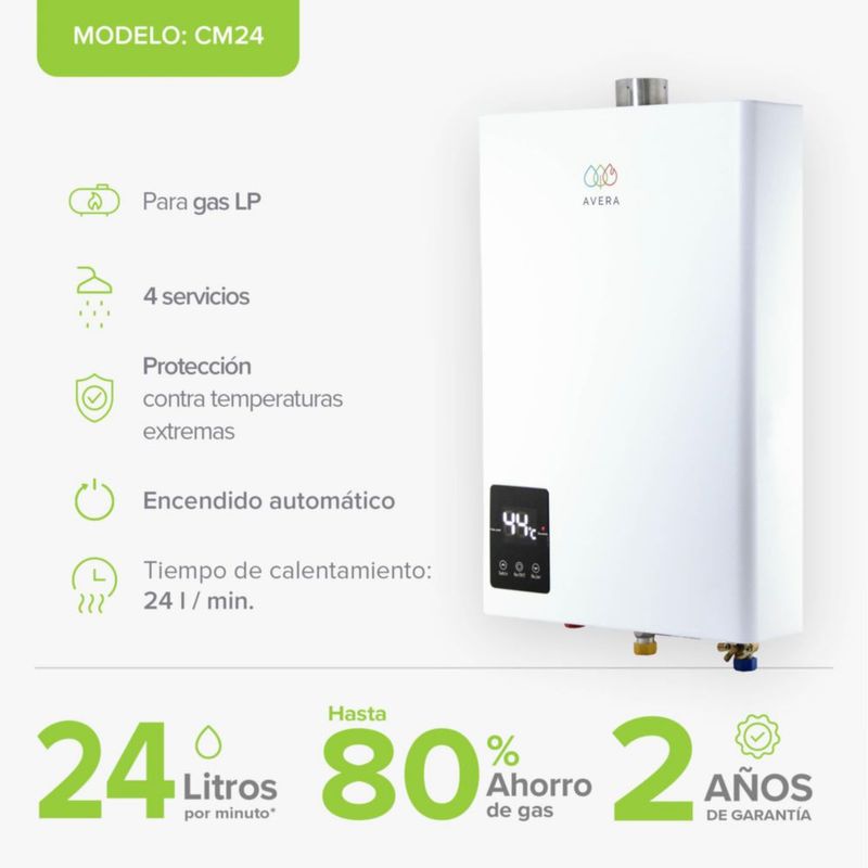 Calentador De Agua Modulante 4 Servicios Usa Gas LP AVERA CM24