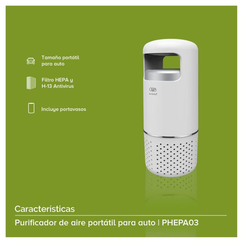 Purificador De Aire Portatil Con Filtro Hepa Auto Avera PHEPA03