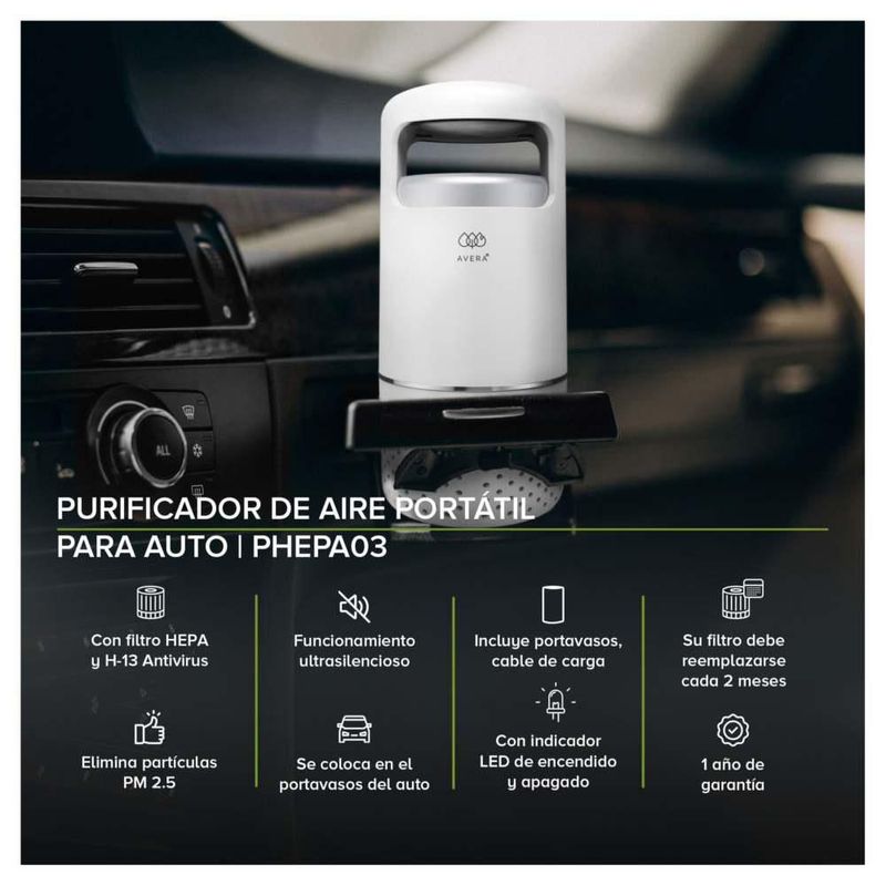 Purificador De Aire Portatil Con Filtro Hepa Auto Avera PHEPA03