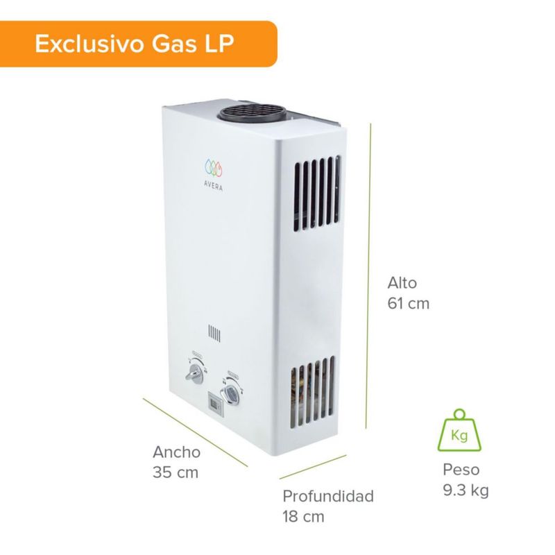 Calentador De Agua Para 3.5 Servicios Usa Gas LP AVERA C16L