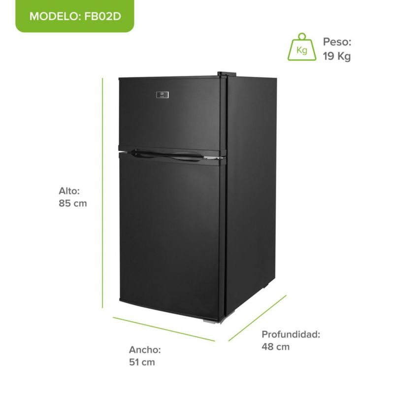 Frigobar de 2 puertas con congelador 3.2 pies, 90 Litros AVERA FB02B